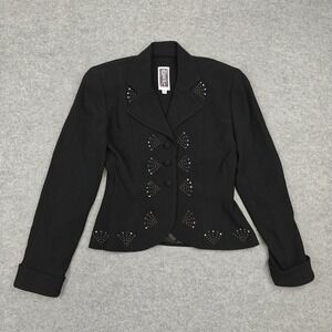 Zelda Blazer Womens 2 Black Acetate Rhinestone Single Breasted Lined Made USA